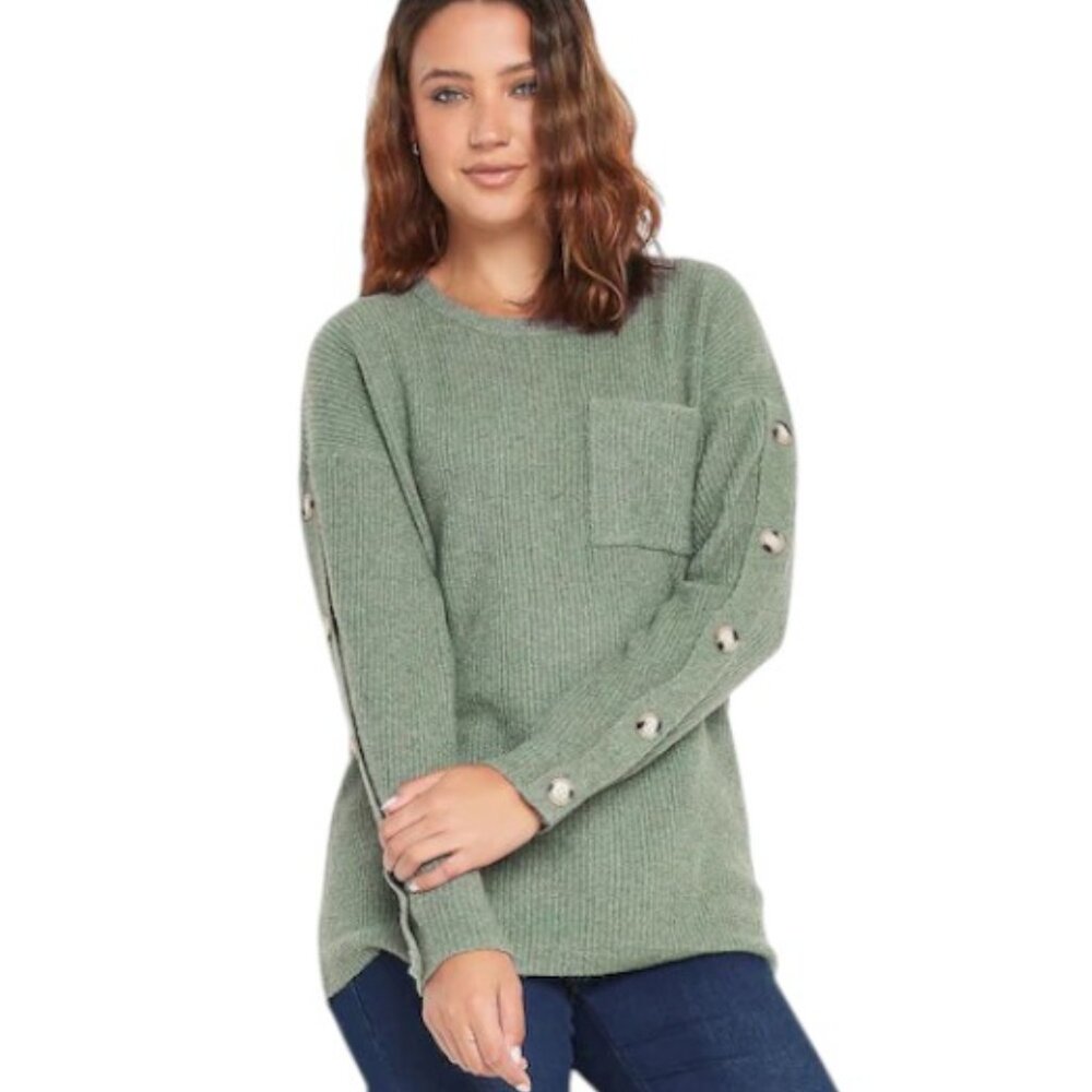 NEW LTS Long Tall Sally Green Button Sleeve | 10-12